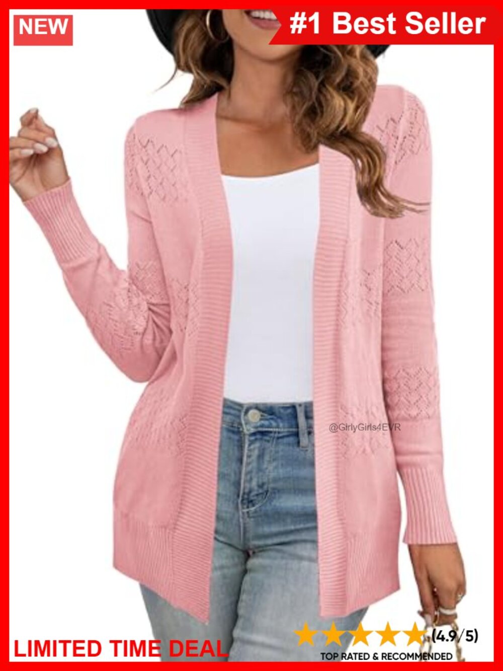 Womens Boho Crochet Knit Cardigan Open Front Long Sleeve Loose Fit